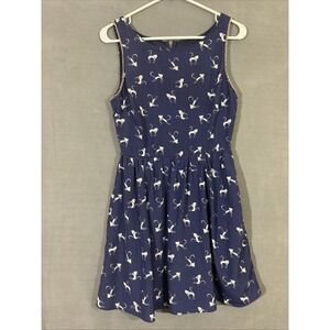 City Studio Cat Print Dress Blue White Sleeveless Chain Small or Juniors 5